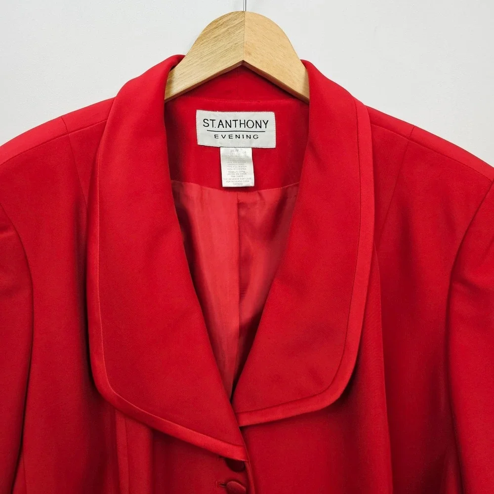 St. Anthony Evening Red Embroidered Blazer Jacket 24W Dressy Valentines Day Glam